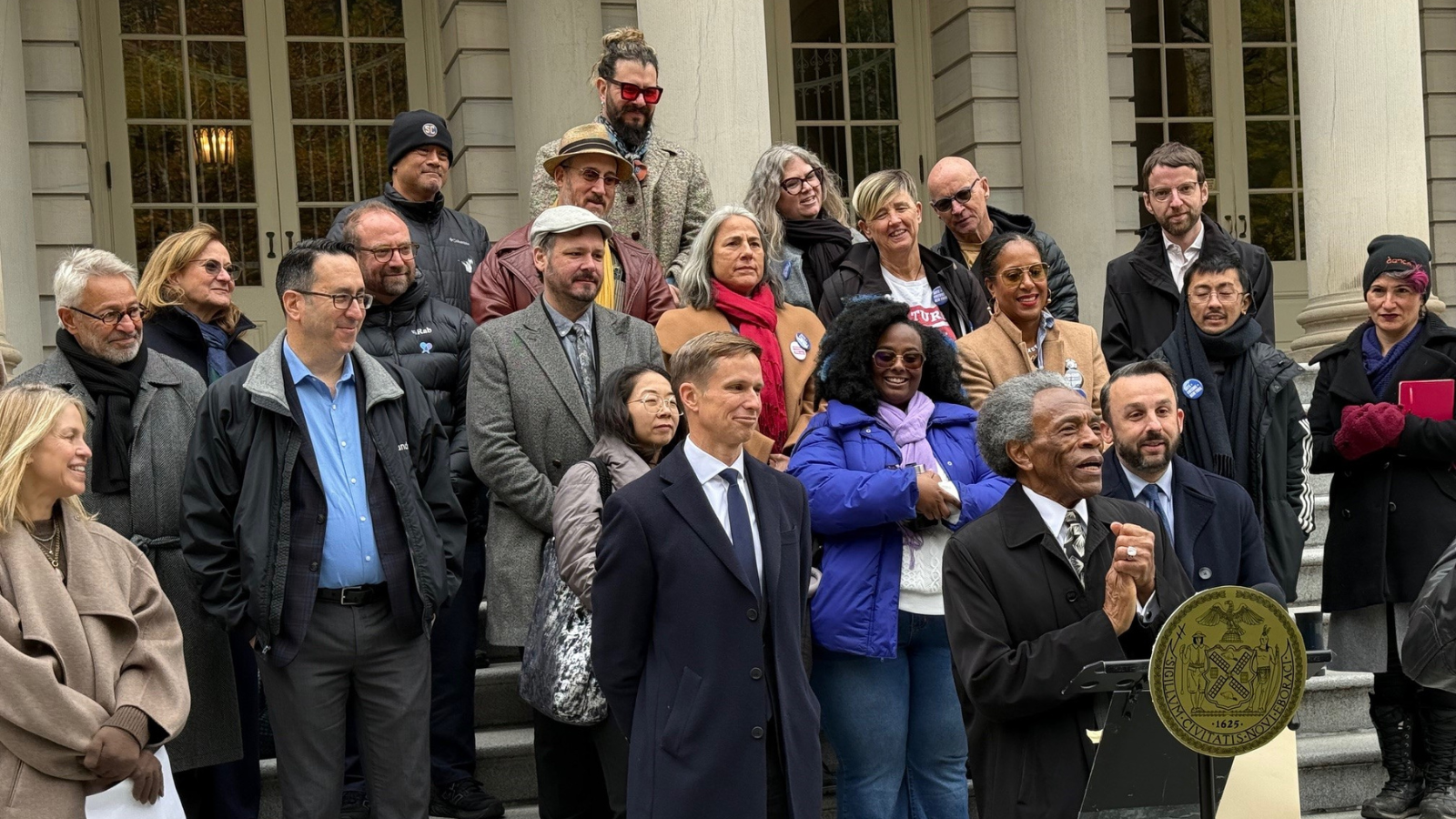 Attendees at a rally outside of NYC City Hall.
